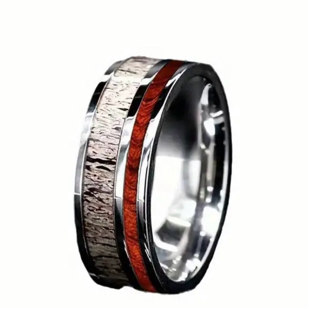 Men’s Stainless Steel Elegant 8mm Wood Grain Ring Size 11